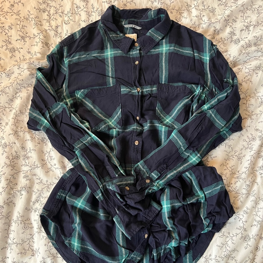 a new day Dark Blue and Teal Checkered Shirt